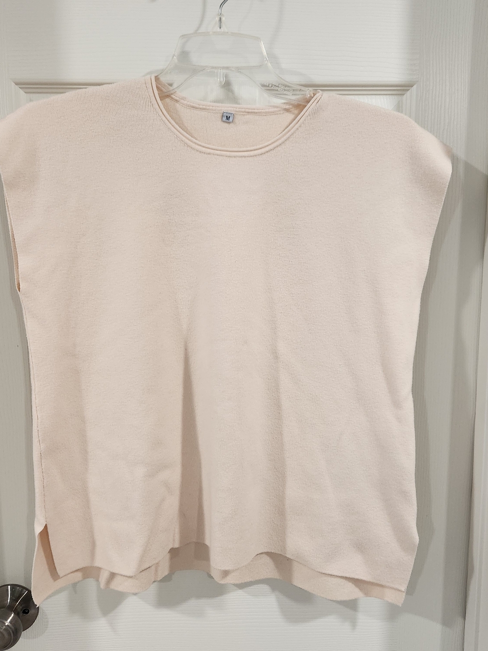 Viscose Blend Sleeveless Sweater Pullover Split Hem Cream Medium